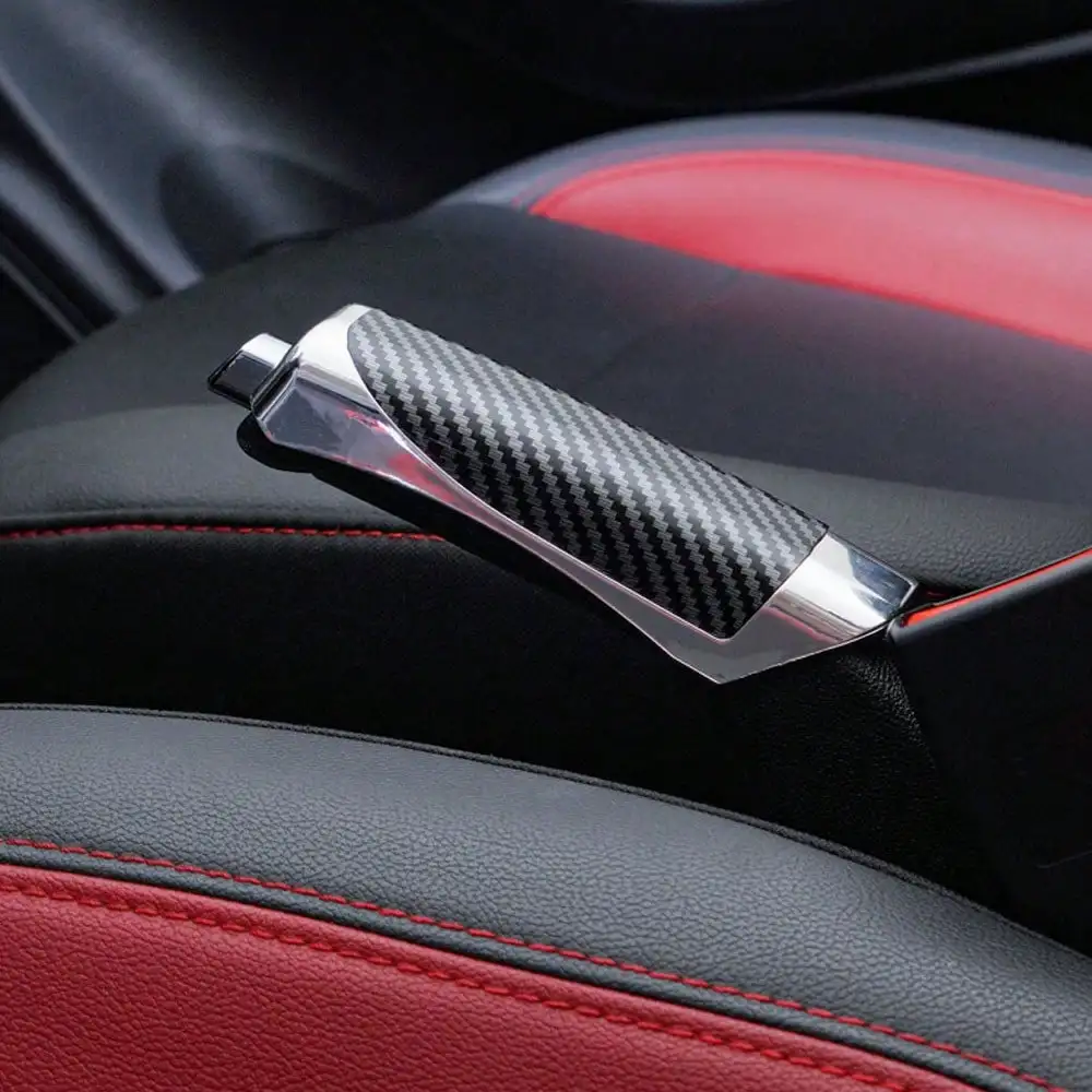 1pc Car Handbrake Cover, Carbon Fiber Pattern, Handbrake Decoration Sleeve, Protector, Peach Wood Color