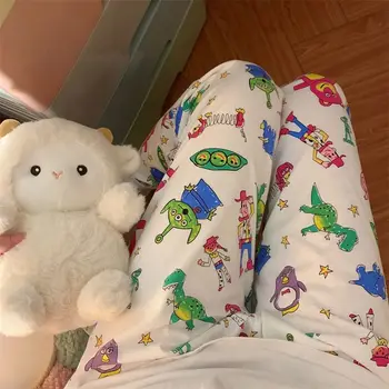 일본 인스타그램 토이 스토리 파자마 바지, 여성 만화 캐주얼 루즈핏 바지, 집 밖에 입는 바지, 봄 가을 신상