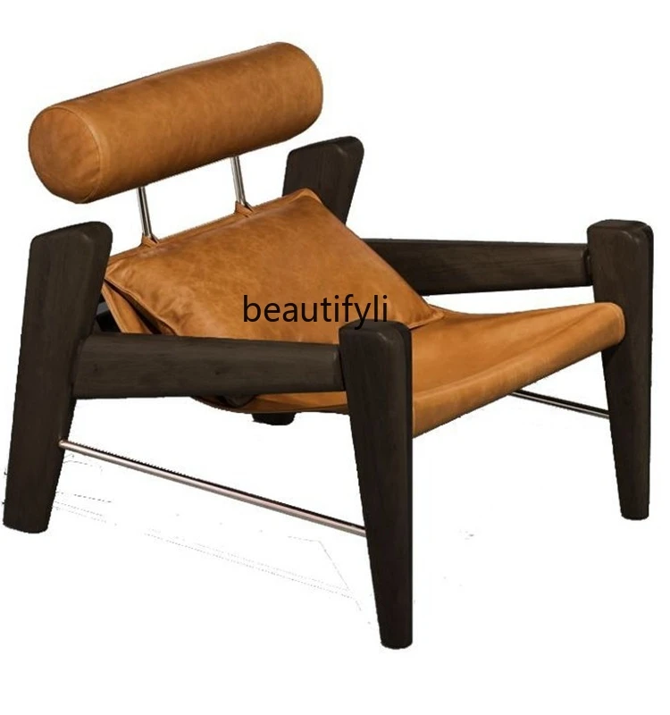 

European Entry Lux Art Solid Wood Sofa Chair Living Room Balcony Leisure Chair Nordic Designer Model Creative Single Sofa