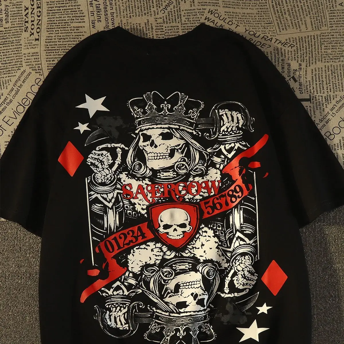 

Cotton American Retro Street Skull Short Sleeve T-shirt for Men and Women Summer Loose European and American High Street Fashion