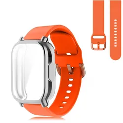 Silicone Strap & Full Cover Soft TPU Protective Case for Watch 5 Active (Orange - Silver)