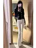 High Waist Slim Fit Distressed Denim Pants Women's Bell Bottom Jeans Elastic Butt Lifting Long Trousers Floor Length
