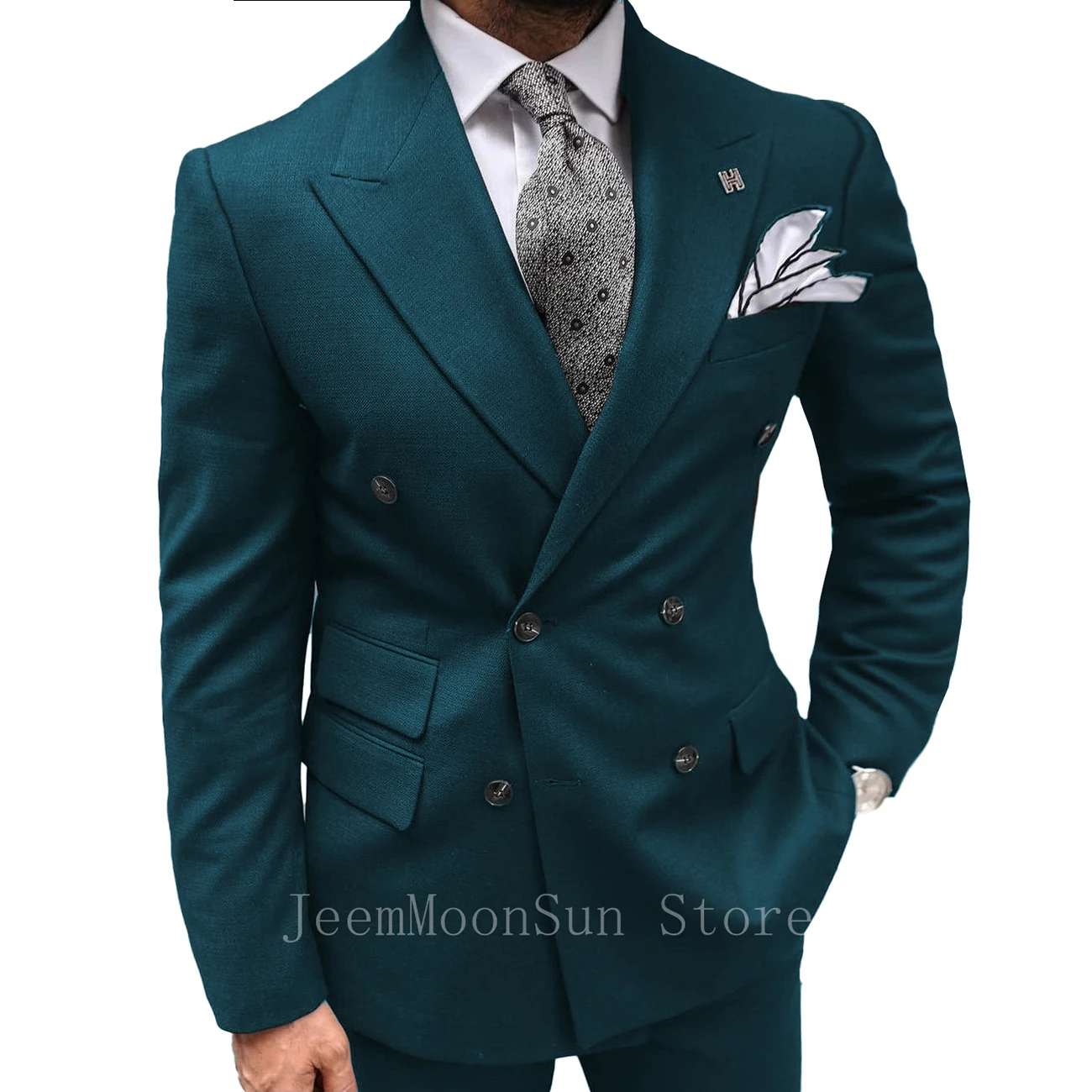 

2023 Tailor Made Men Suits Slim Fit Peak Lapel Double Breasted 2 Pieces Groomsmen Bridegroom Wedding Tuxedos Trajes De Hombre