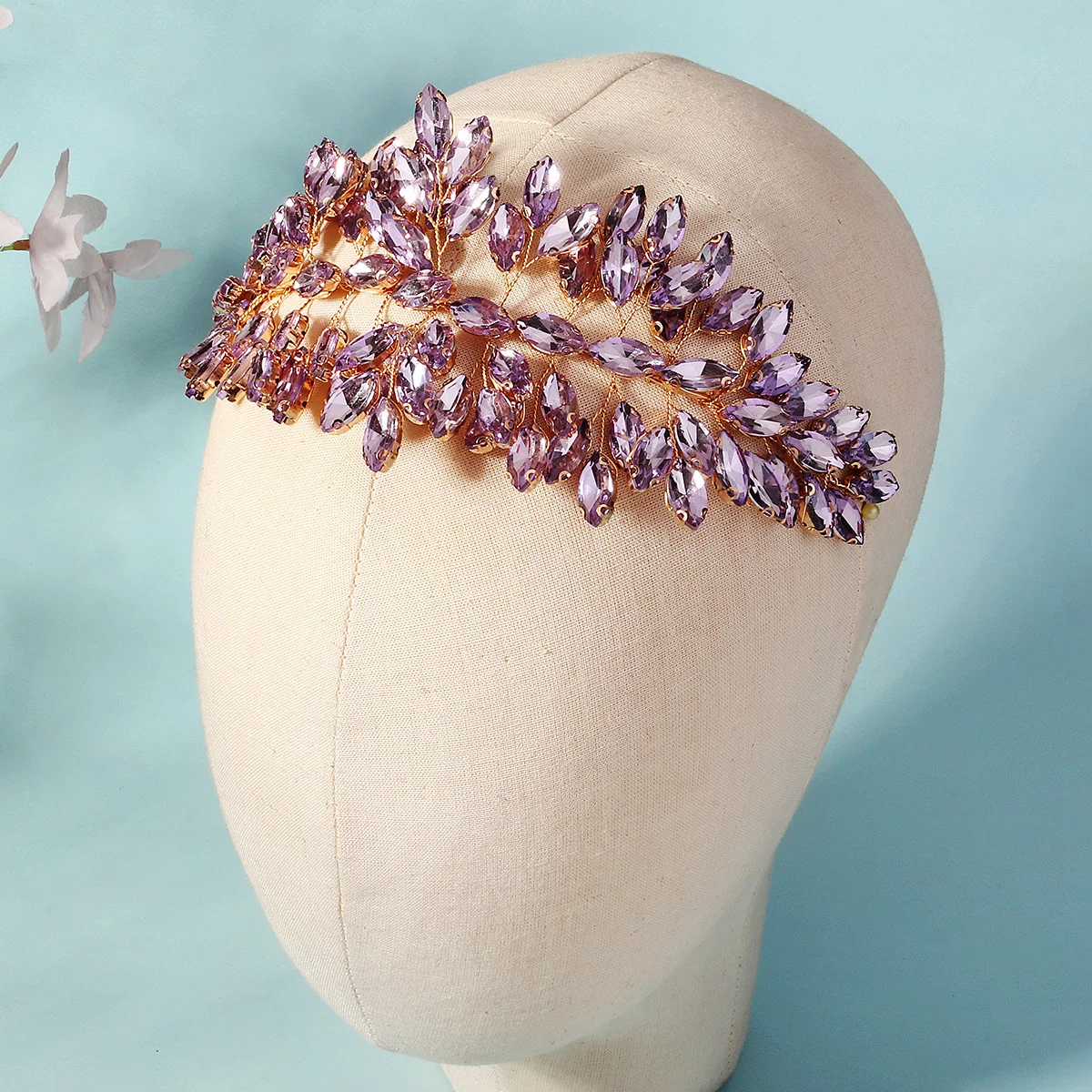 Romantic Lavender Purple Hairband Sweet Goddess Style Luxury Crystal Wedding Hair Accessories Headband Hair Jewelry Bridal