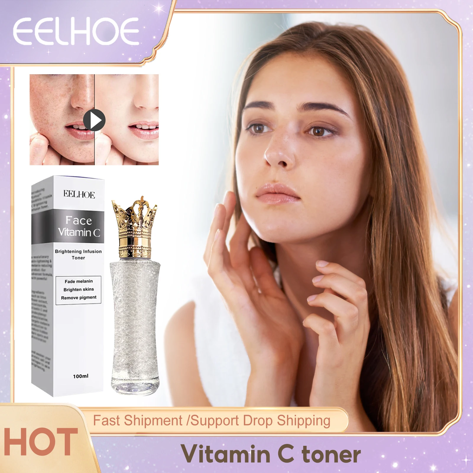 Vitamin C Toner Lighten Acne Moisturizing Hydrating Anti Dark Spot Brightening Improve Skin Elasticity Remove Freckle Face Care