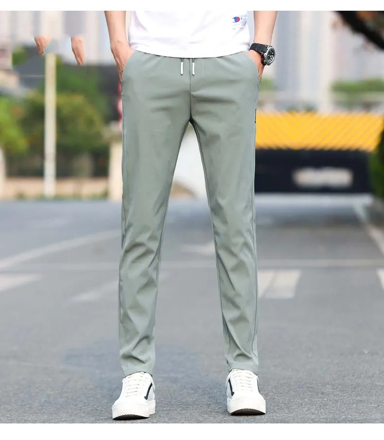 FALIZA Mans Casual Pants Korean Style Tactical Fashion Brand Straight Summer Thin Cargo Pants Men Breathable ElasticTrousers best business casual pants