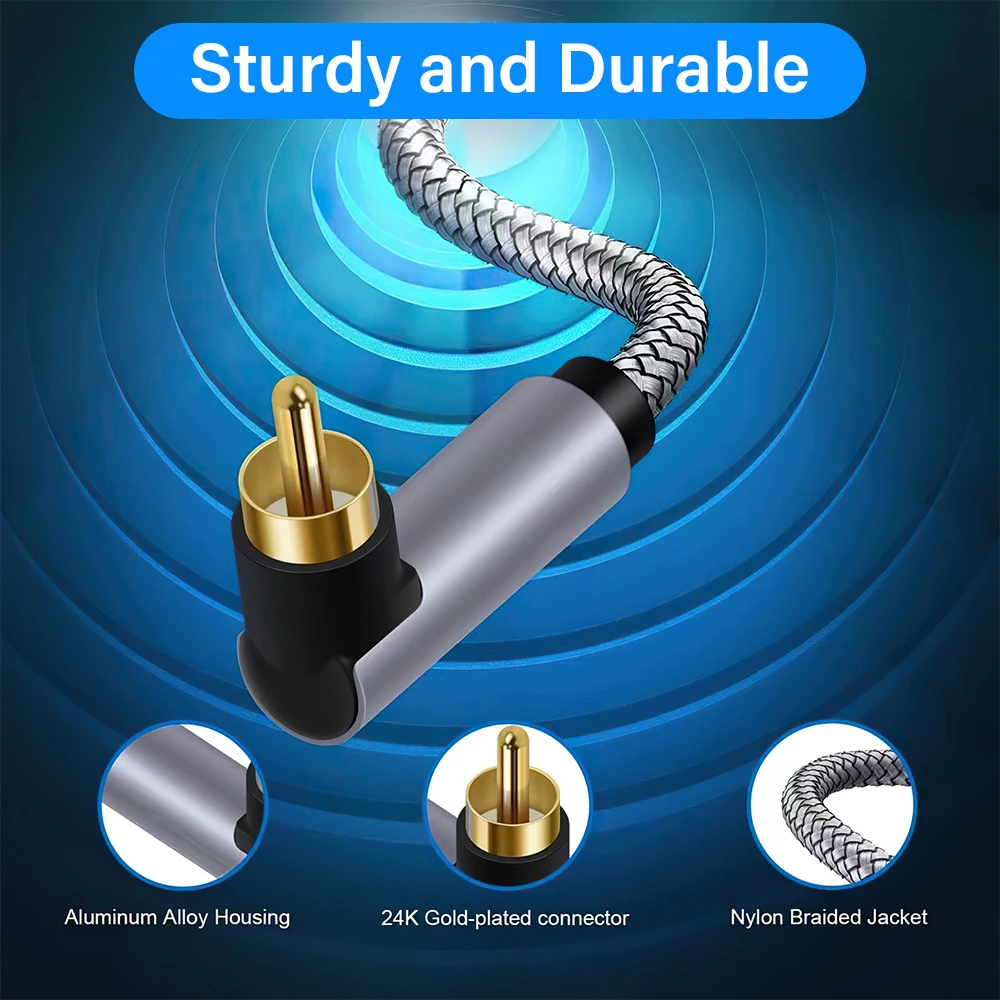 Premium Right Angle Dual RCA Subwoofer Audio Cable - High-Quality Coaxial Connection for Enhanced Sound (Available in 10M & 15M)