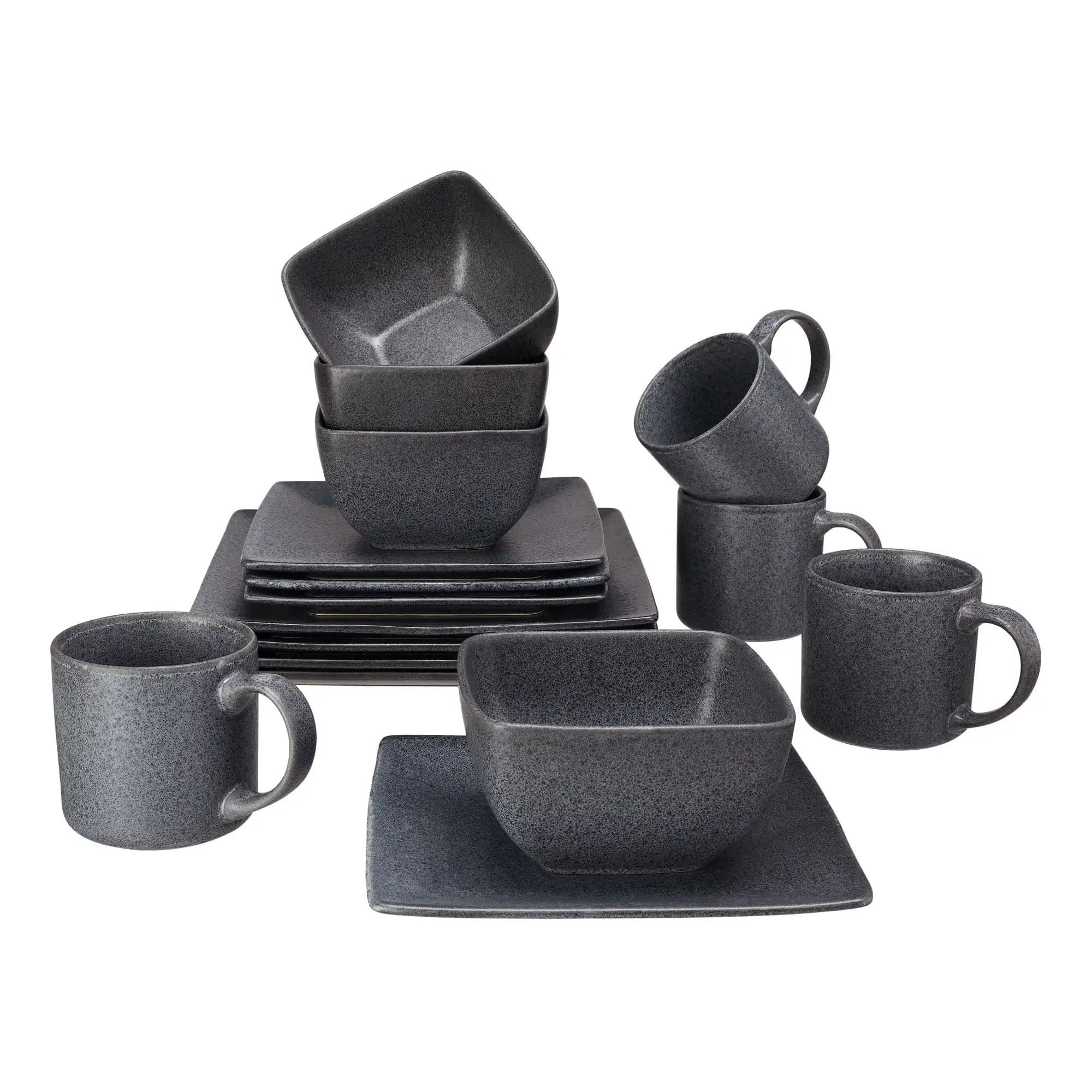 

Dark Gray Square Stoneware 16-Piece Dinnerware Set
