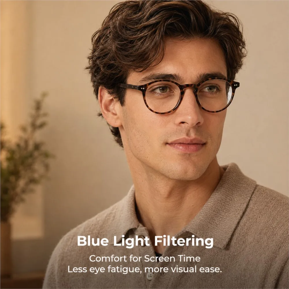 Vintage Round Blue Light Blocking Glasses - Lightweight Clear Lens Eyewear for Screen Fatigue & Sleep