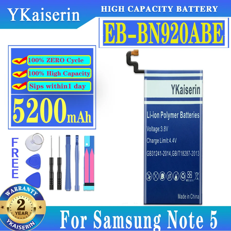 

YKaiserin EB-BN920ABE 5200mAh Battery For Samsung Galaxy Note 5 N9200 N920T N920C N920P Note5 Note 5 SM-N9208 Mobile Phone Tool
