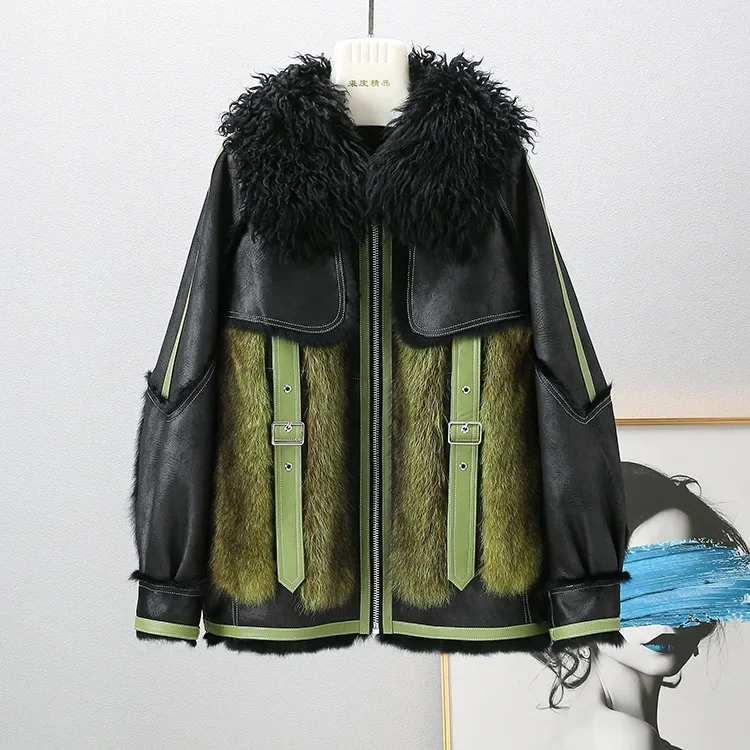 Autumn and Winter Sheep Fur Integrated Women's Short Fur Coat Fashion Lamb Fur Collar