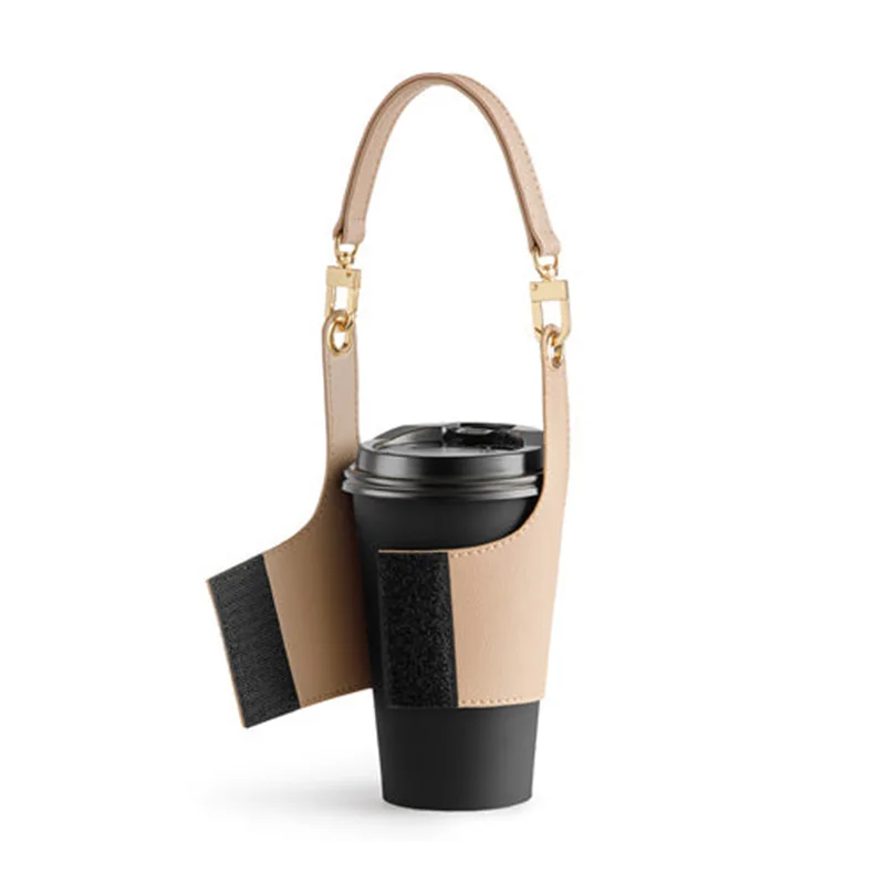 Portable self-adhesive leather cup cover Portable packing cup cover Creative milk tea storage leather sleeve