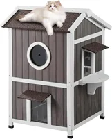 Outdoor Cat House Weatherproof, Feral Cat Shelter for Multiple Cats, 2-Story Large Outdoor Wooden Cat House with Doors 1