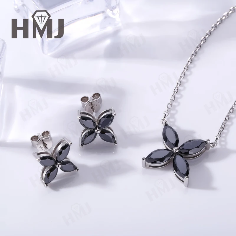 Moissant D Farbe Ohrringe Halskette für Frauen Marquise Cut Flower Diamond 925 Sterling Silber Hochzeitsschmuck mit Zertifikaten – Detail 6
