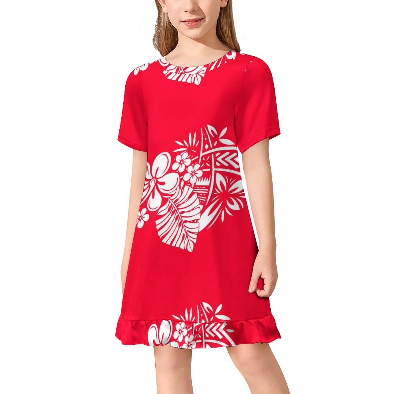 

Custom Polynesian Girls Dress Summer Short Sleeve Skirt Round Neck Loose Comfortable Dress 2023 New Design Girls Dress