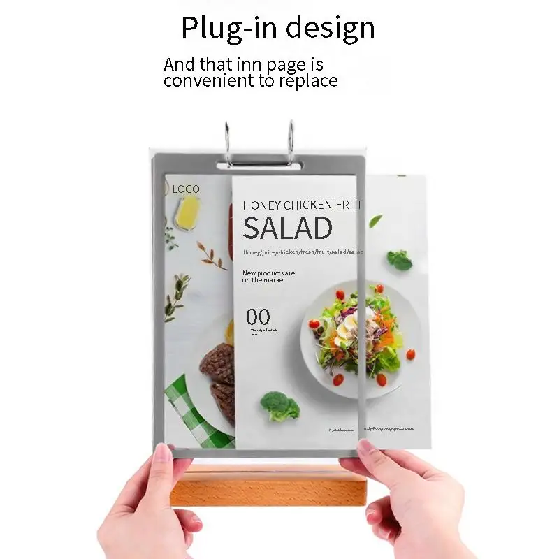 Flip Desk Card Wooden Menu Loose-leaf Book Publicity Display Rack Beech Standing Sign Desk Sign Table Top Price Menu Board