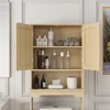 Over The Toilet  Cabinet, Bathroom Shelves Over Toilet with 2 Rattan Doors&Adjustable Shelves&Open  Shelf-Natural Wood 4