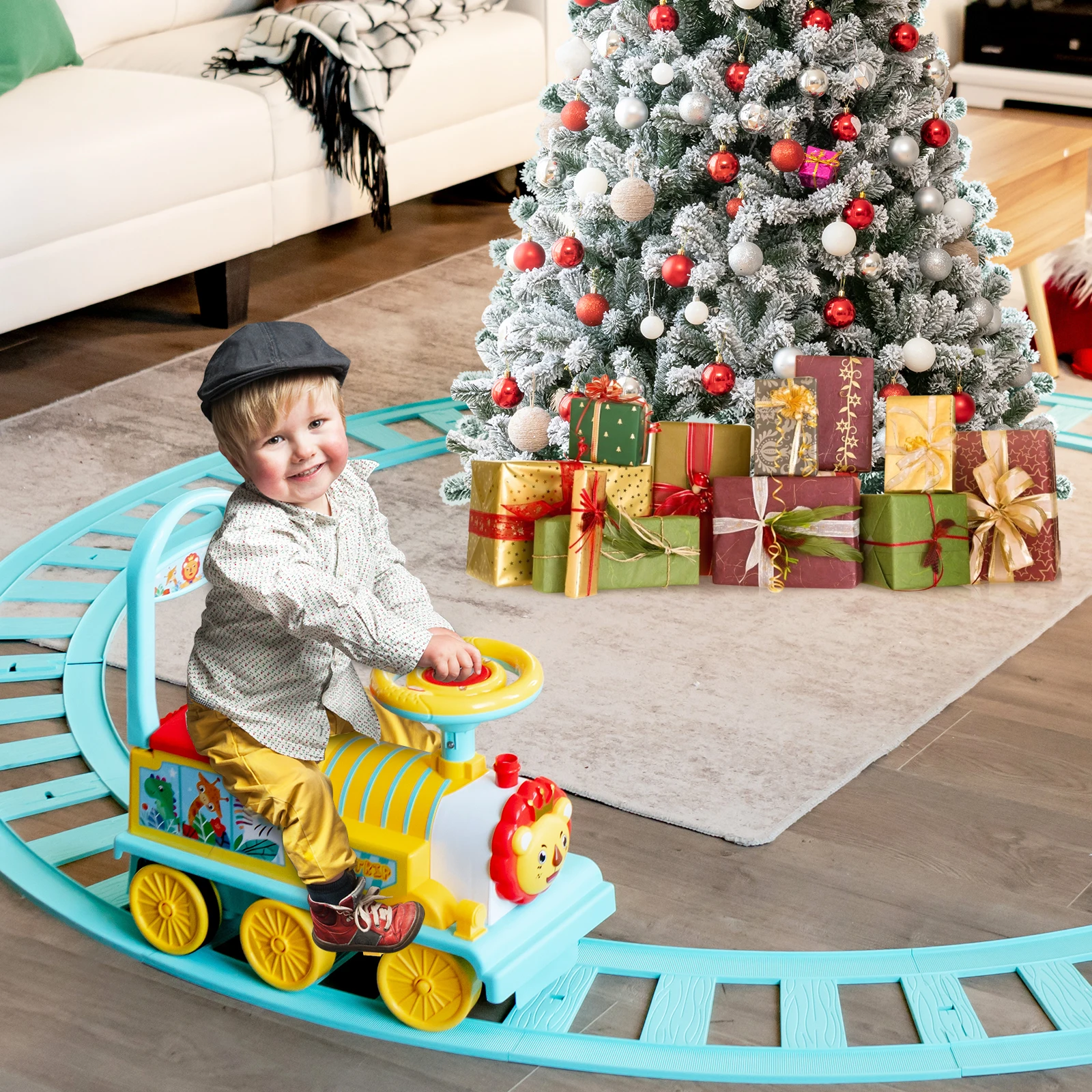 6V Electric Kids Ride On Train Motorized Train Toy w/ Track & 6 Wheels Blue 4