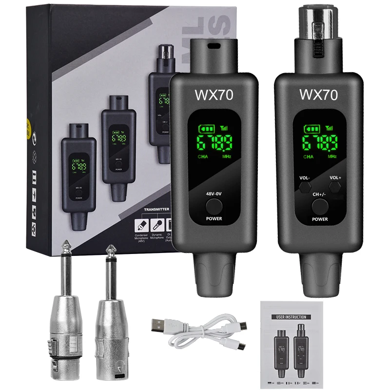 Conversor de microfone sem fio uhf profissional, sistema sem fio, transmissor e receptor xlr, suporte para microfones 0v 48v