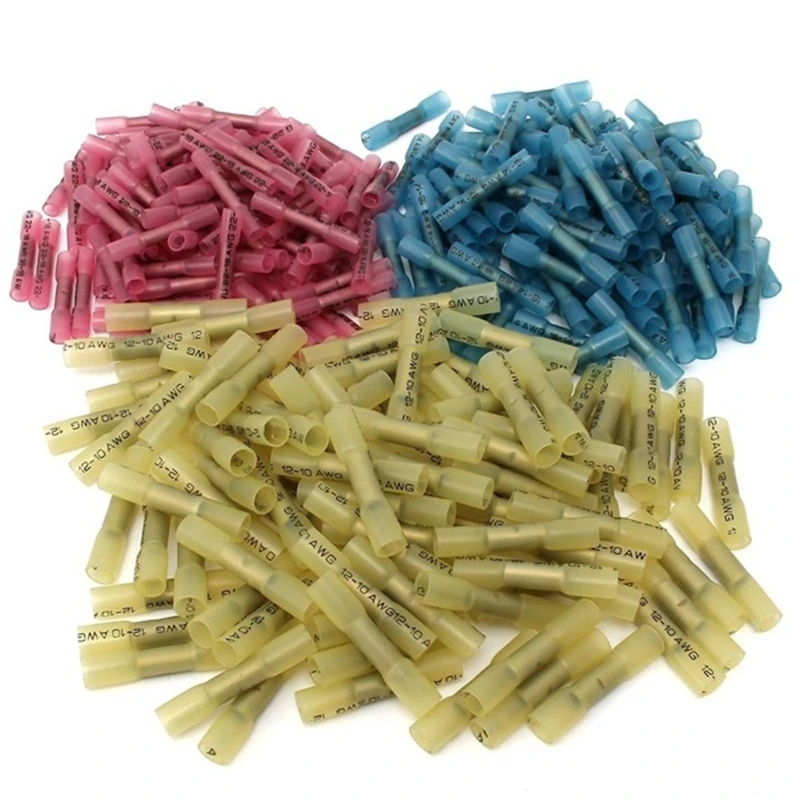 100PCS Assorted Fullly Insulated Heat Shrink Butt Splice Connectors Waterproof Crimp Terminals Soldering Sleeve Kit