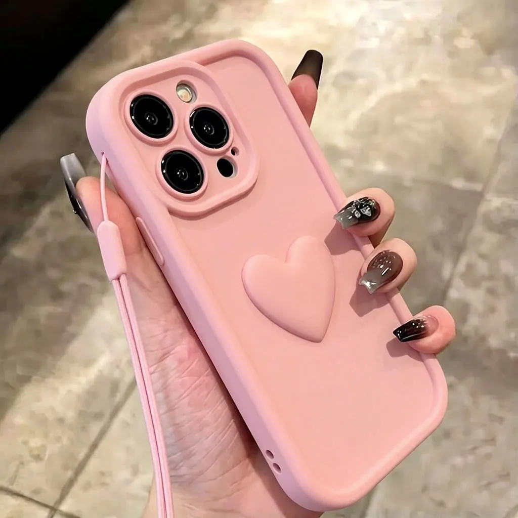 Cute 3D Love Heart Silicone Phone Case - Durable and Stylish Design