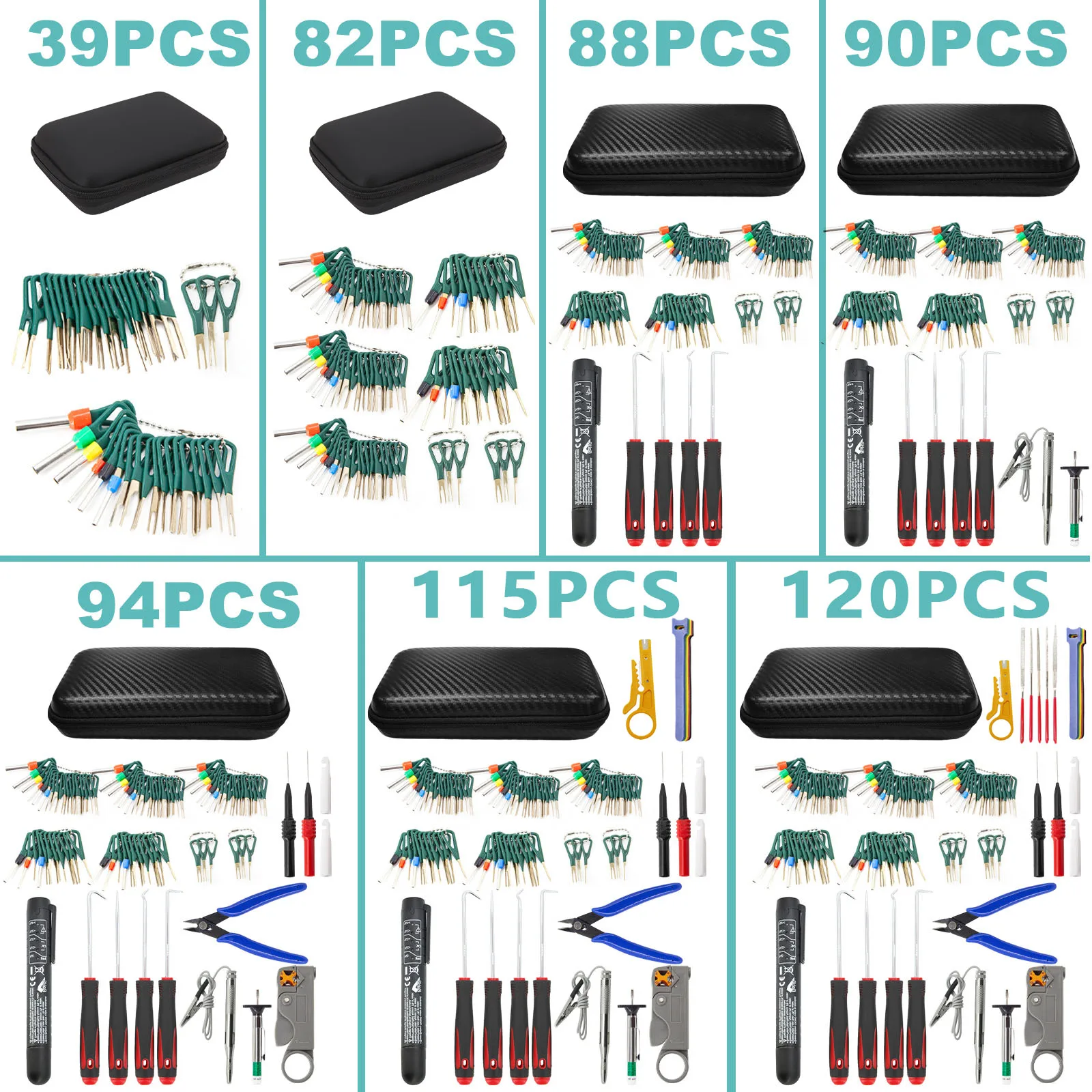 Terminal Removal Kit Car Terminal Extractor Terminal Removal Tool Car Terminal Puller Electrical Connector Pin Removal Kit 39/82/88/90/94/115PC Car Terminal Removal Tools Kit