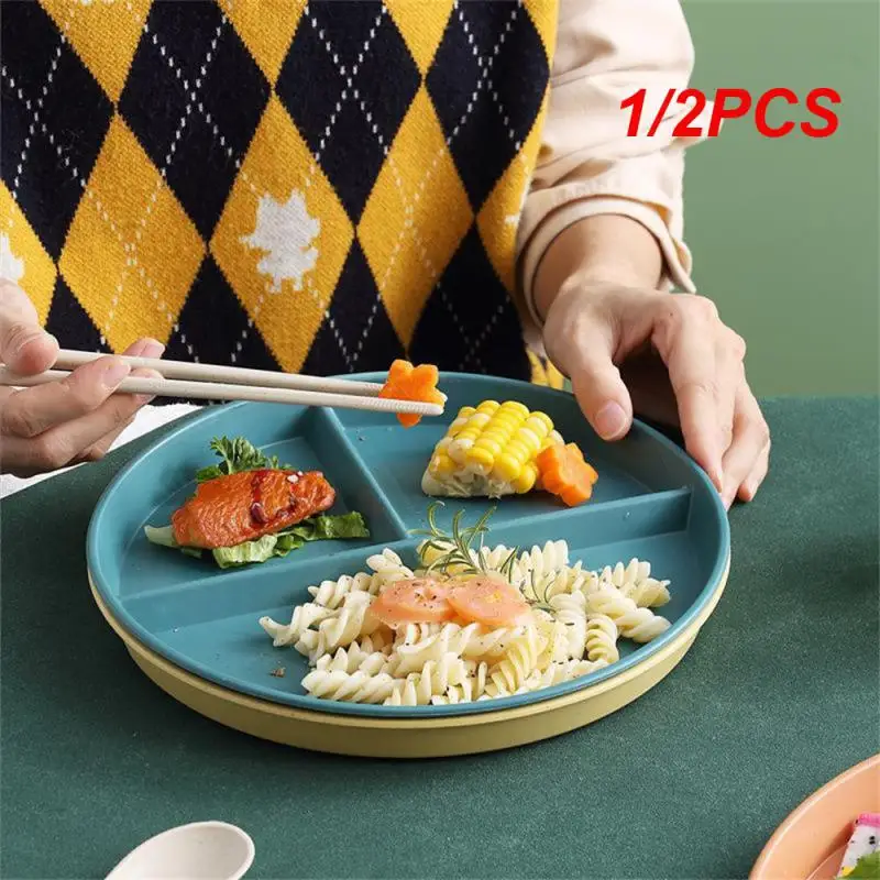 Food Dish Round Square Home Kitchen Reusable Dinner Plate For Adults Portion Control Diet 3 Compartments Microwave Safe 1/2PCS dining dish