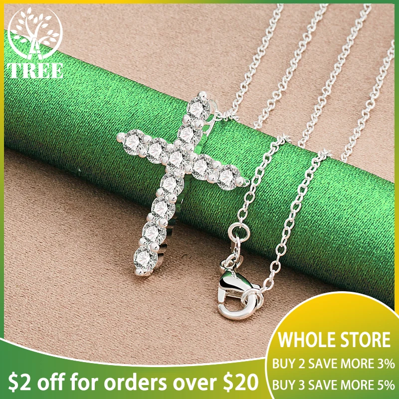 

ALITREE 925 Sterling Silver Full Zircon Crystal Cross Pendant Necklace For Women necklaces Fashion Party Wedding Jewelry Gifts