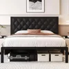 Bed Frame with Headboard PU Leather Upholstered Bed Frame Platform,All Metal Slats Support Platform Bed Frame with Storage 1