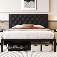 Bed Frame with Headboard PU Leather Upholstered Bed Frame Platform,All Metal Slats Support Platform Bed Frame with Storage 1