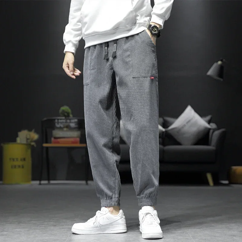 Men's Solid Color Nine-point Pants Trousers Harem Pants Corduroy Outdoor Casual men harem pants