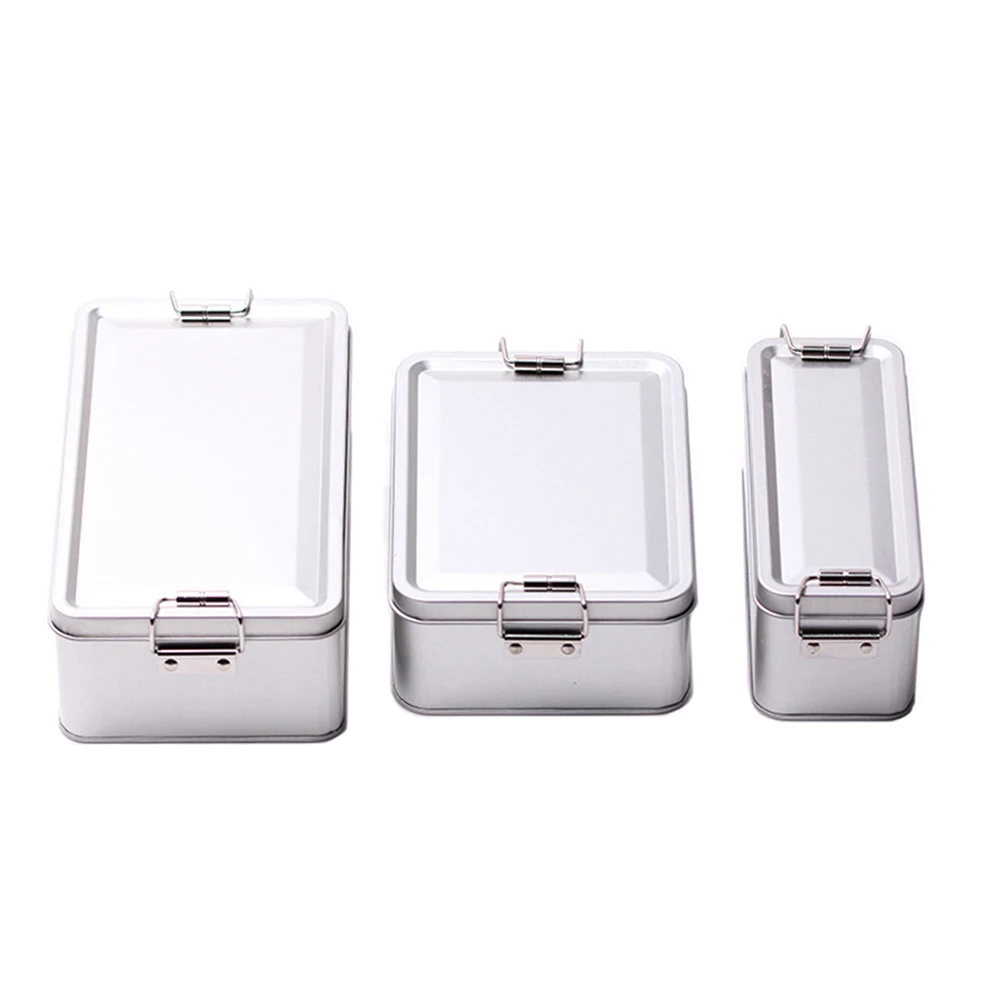 1X Tinplate Box Metal Storage Tins Tea Container Rectangular W/ Lids Cookie Candy Pill Cases Money Contain Mini Tin Storage Box
