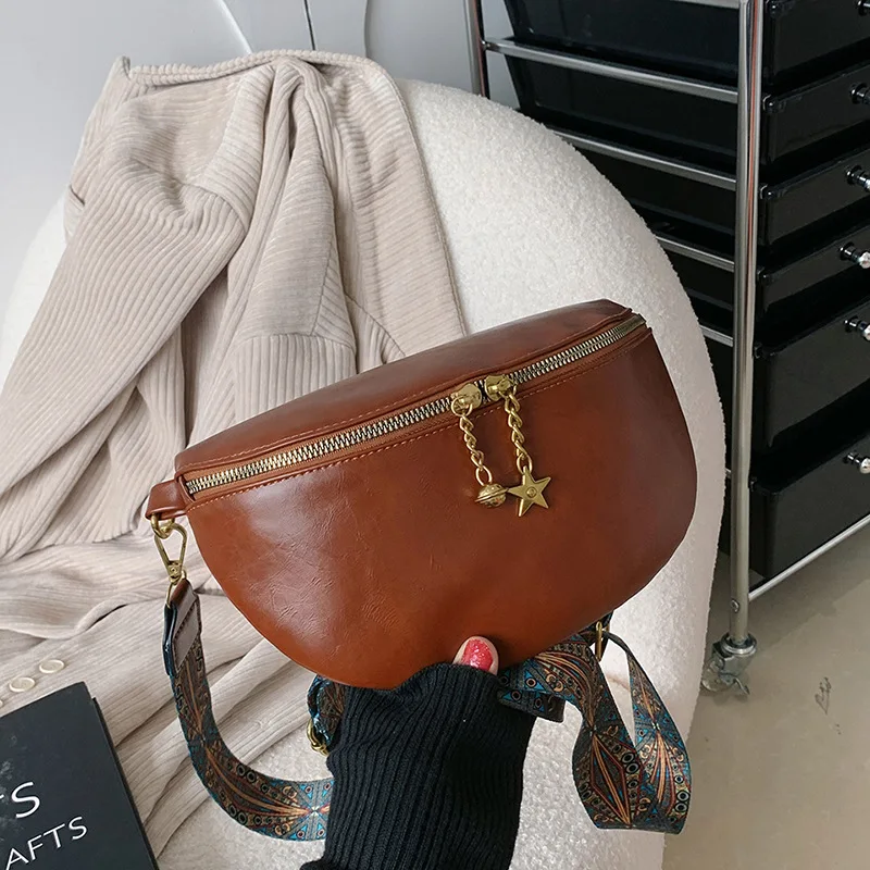 

Корейская модная нагрудная сумка, однотонная универсальная Повседневная трендовая поясная сумка, сумка через плечо с полумесяцем, вместительная поясная сумка для женщин