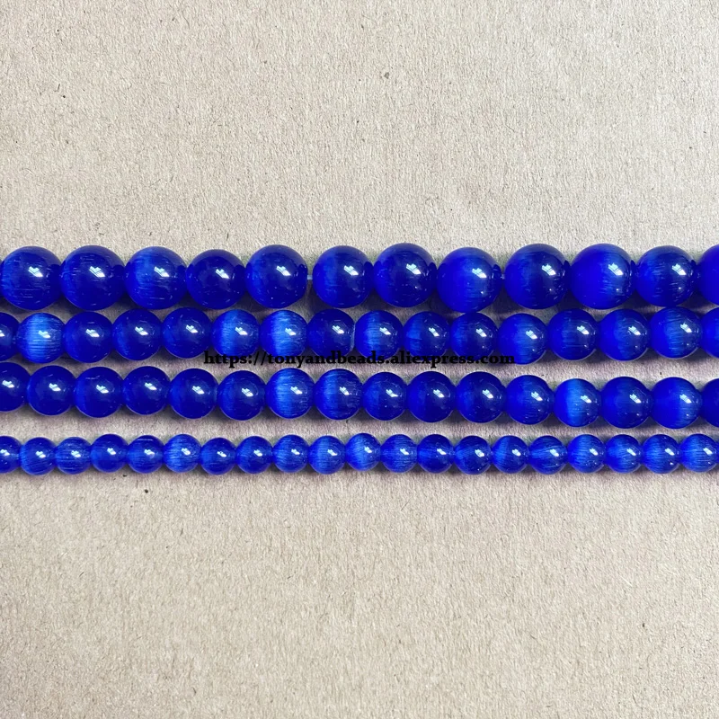 Natürlicher Mondstein, marineblaues Katzenauge, 38,1 cm, runde lose Perlen, 4, 6, 8, 10, 12 mm, Auswahlgröße für Schmuckherstellung, DIY