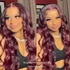 Perruques Lace Front Cheveux Humains Couleur Bourgogne Pré-Pluckées Body Wave 13x4 pour Femmes, Perruque Lace Front Remy 180