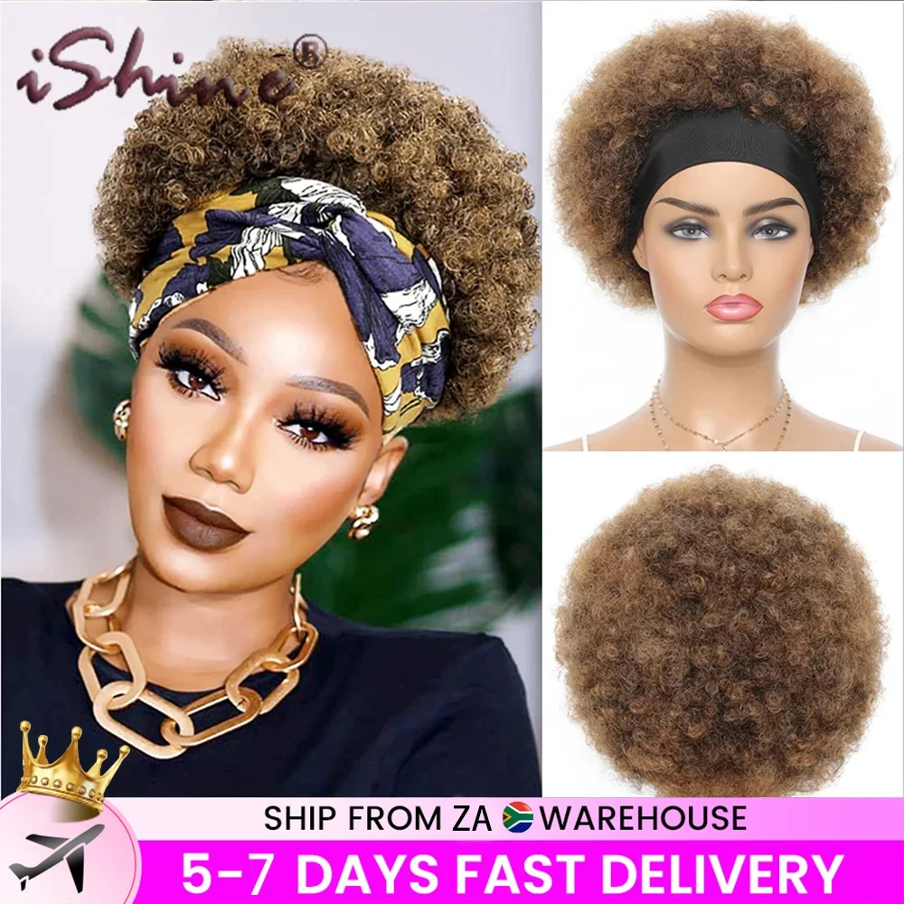 

Afro Puff Curly Wig Short Headband Curly Wig Head Wrap Wig Brazilian Human Hair Wigs for Black Women Turban Wrap Wig