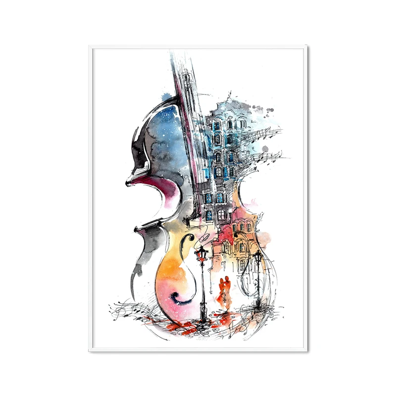 Cello Creative Watercolor Painting Modern Abstract Minimalist Canvas Wall Art Print Poster Decorative Pictures for Room Bedroom