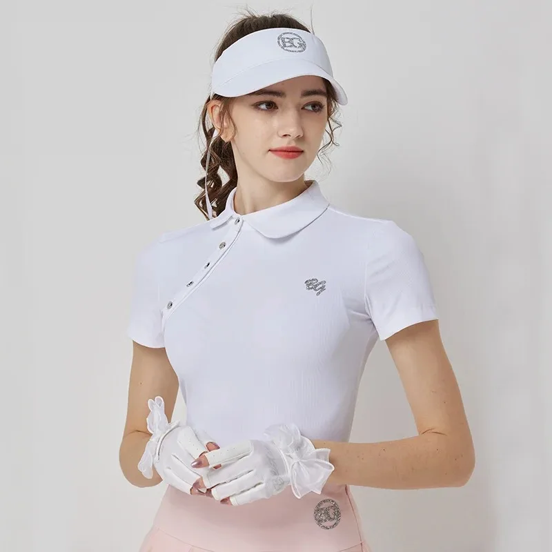 BG Golf Apparel Women's Short Sleeve T-Shirt Quick Dry Slim Fit Athletic Top High Waist Pleats Skirt Ladies Golf Tennis Clothes