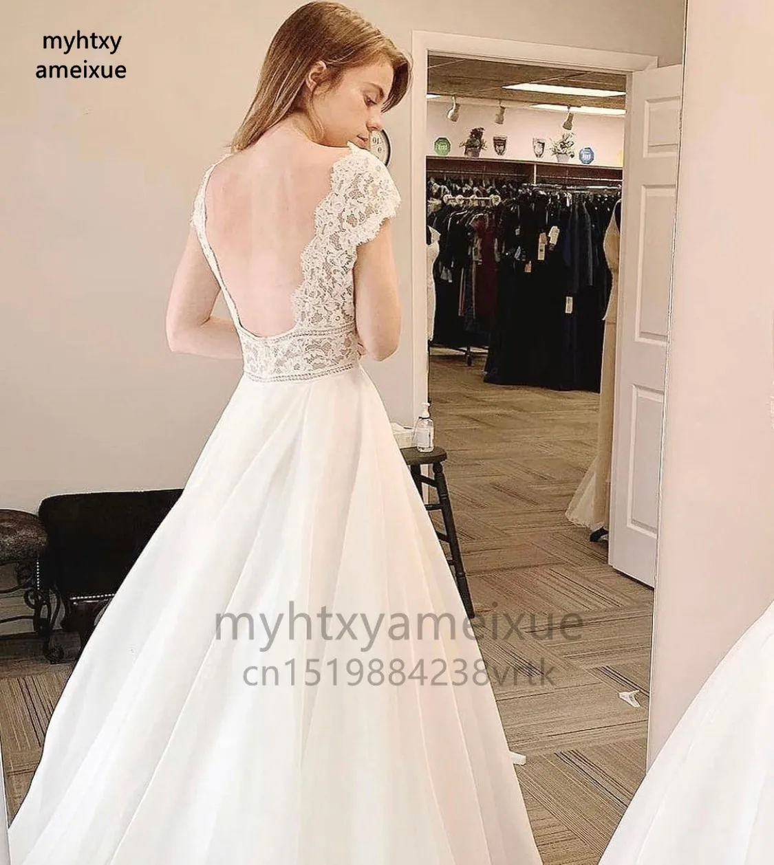 winter wedding dresses Sexy Custom Made Boho Long Wedding Dress 2022 V-neck Cap Sleeve Lace Appliques Backless Bride Gown Vestidos De Noiva Plus Size modest wedding dresses