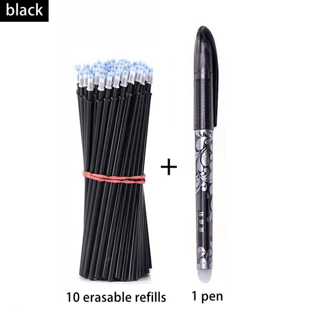 Haile 30 Pcs/set Cute Erasable Gel Pen Ballpoint Pens Rod 0.5mm Refills Blue/Black Ink Washable Handle School Writing Supplies 11 Pcs-black set A
