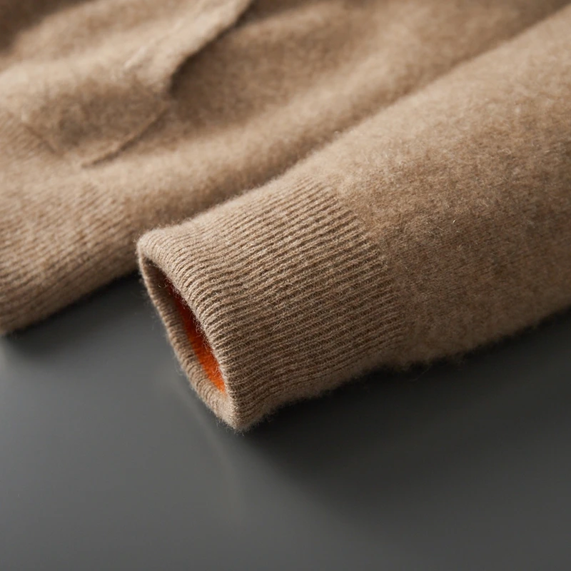 New Men's 100%Merino Wool Double sided wearable Hooded Sweater Casual Autumn Winter Coat Long Sleeved Men's Wool Sweater Tops - 5