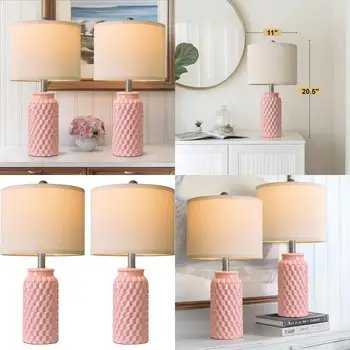 Pink Farmhouse Table Lamps Set 1
