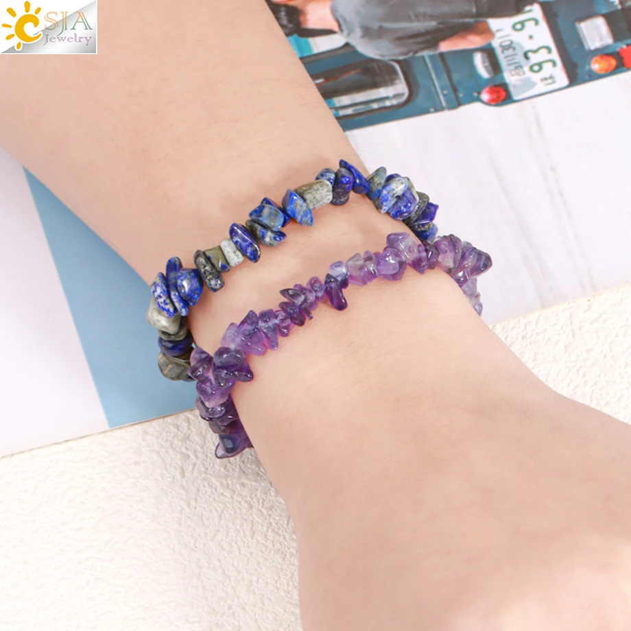 Women Girls CSJA Crystal Bracelet Irregular Energy Natural Stone Bracelet Chip Beads Gravel Stretch Bracelets Bangles H299 beaded bracelet,stone bead bracelet,crystal bracelet