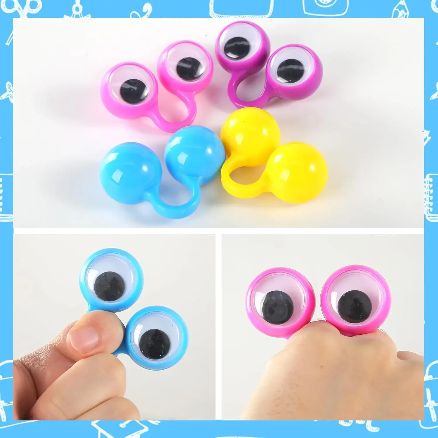 20pcs Googly Eye Rings Finger Puppets Eye Rings Monster Wiggly Eyeball Ring Funny Finger Toys Gift for Kids Birthday Party Favor