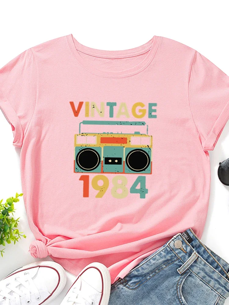 여성용 빈티지 1984 레코더 프린트 티셔츠, 반팔, O넥, 루즈한 티셔츠, 숙녀 티셔츠, 상의, 의류