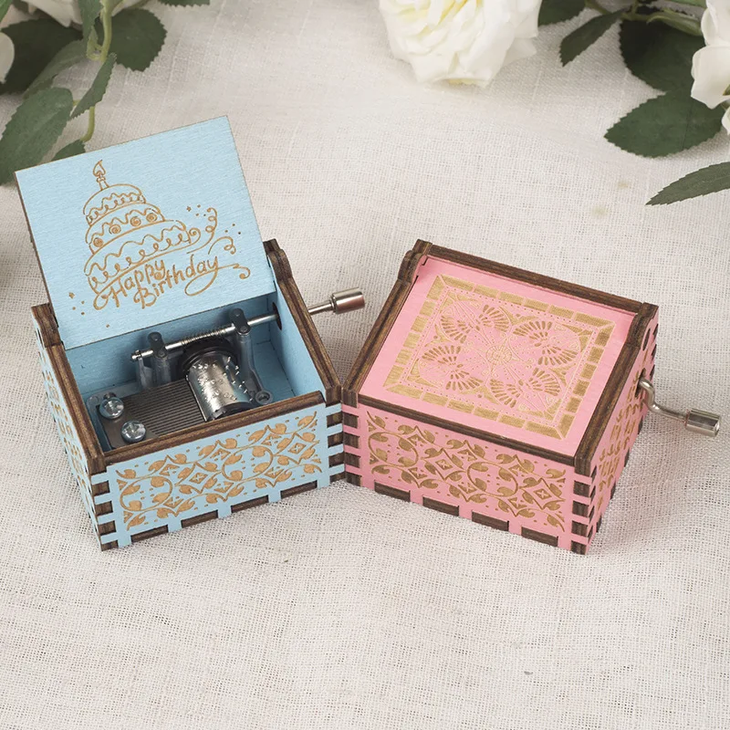Mechanical Music Boxs Wooden Antique Carving Handmade Crank Classical Theme Music Birthday Gift Home Decoration Musical Decor 4
