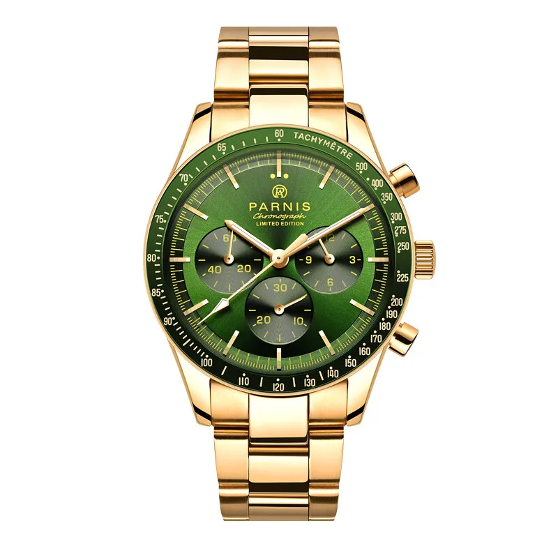 

Parnis Men Chronograph Watch 40mm Panda Luxury Pilot Quartz Wristwatch 50m Waterproof Military Sport Triple Windows