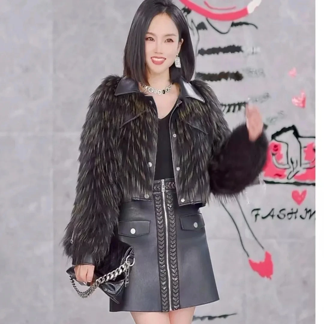 Raccoon-like Braided Fur Explosive Coat Women's Autumn And Winter Wear Denim Fashion National Style High-end Temperament Coat.