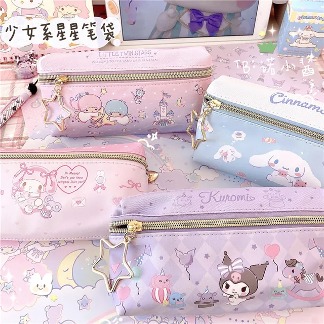 Japanese Style Cartoon Pencil Case Cute Melody Cosmetic Bag Kuromi Kawaii Anime PU Bag Gifts For Girl Double Sided Printing 1