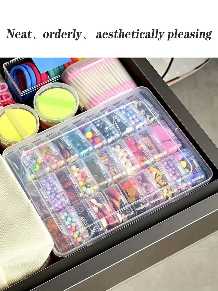1 Set Of 30pcs Transparent Plastic Storage Box Mini Small Grid With Lid Square Jewelry Pearls And Miscellaneous Items_voghion.com